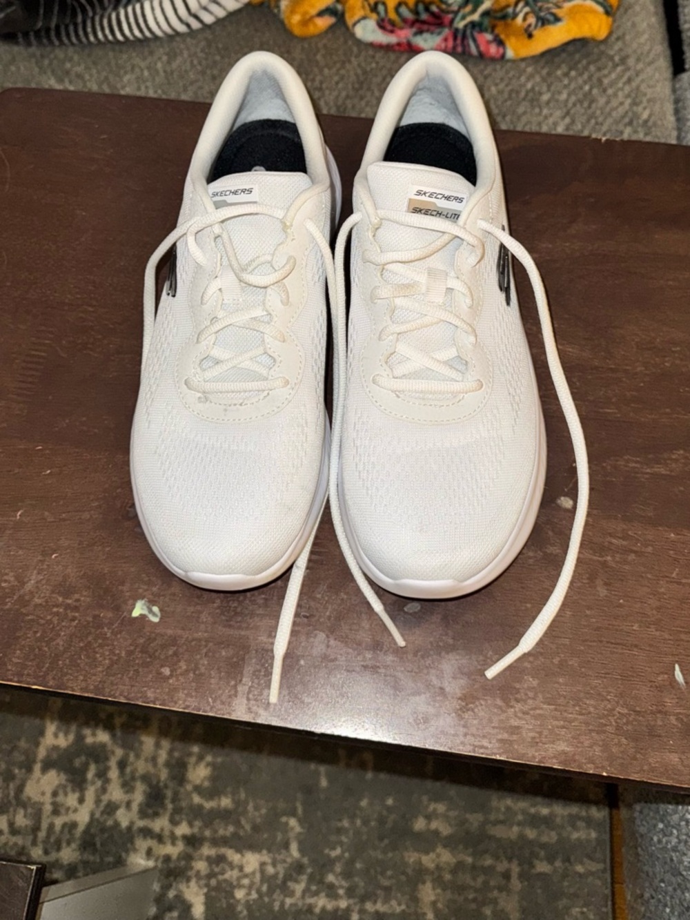 Skechers Women's White Athletic Lace-Up Sneakers with Black Accents